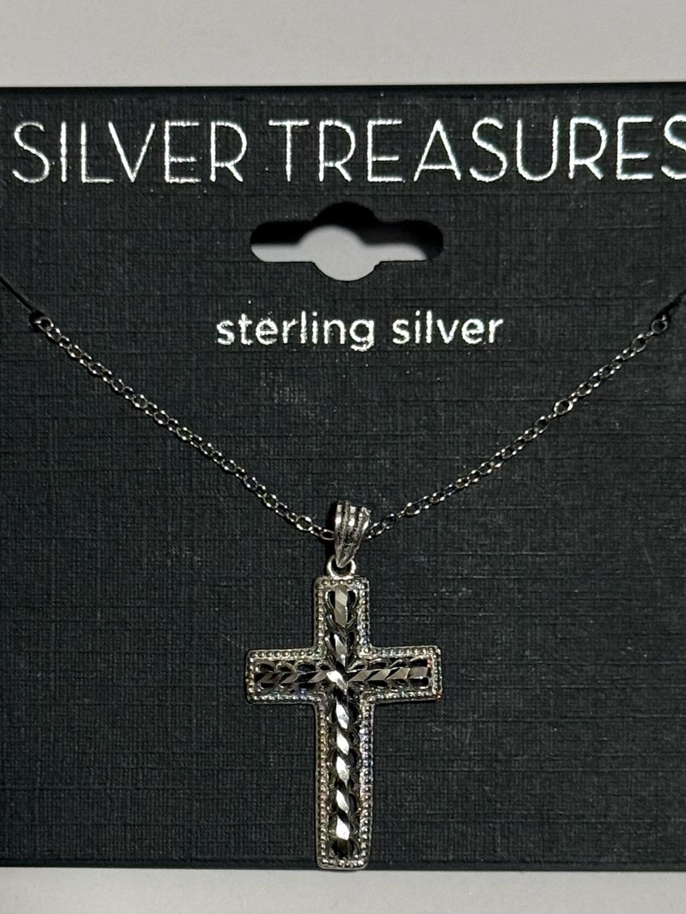 Silver Treasures 925 Sterling Silver Filigree Cross Necklace 18” Chain New
